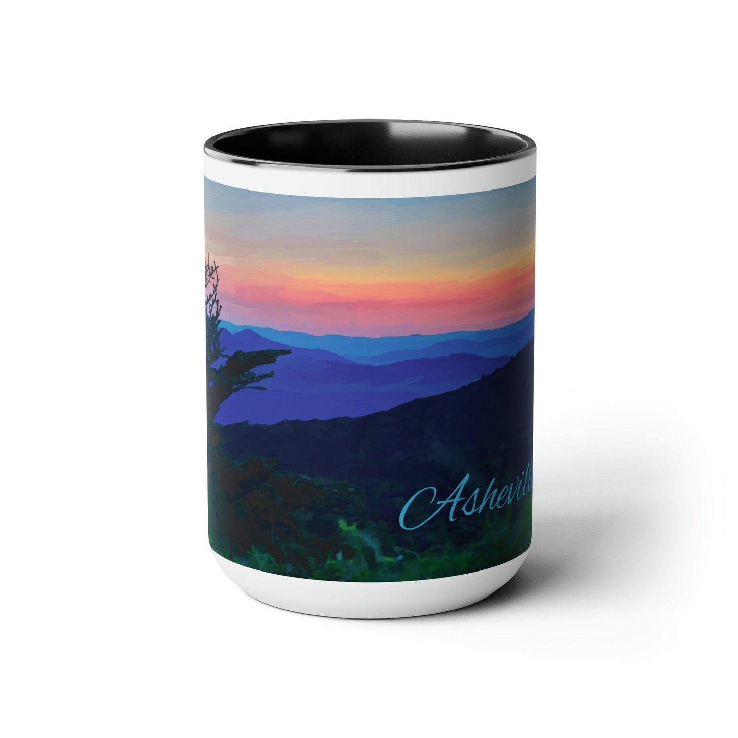 Asheville NC Two-Tone Coffee Mugs, 15oz