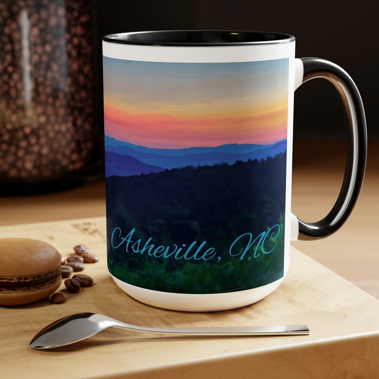 Asheville NC Two-Tone Coffee Mugs, 15oz