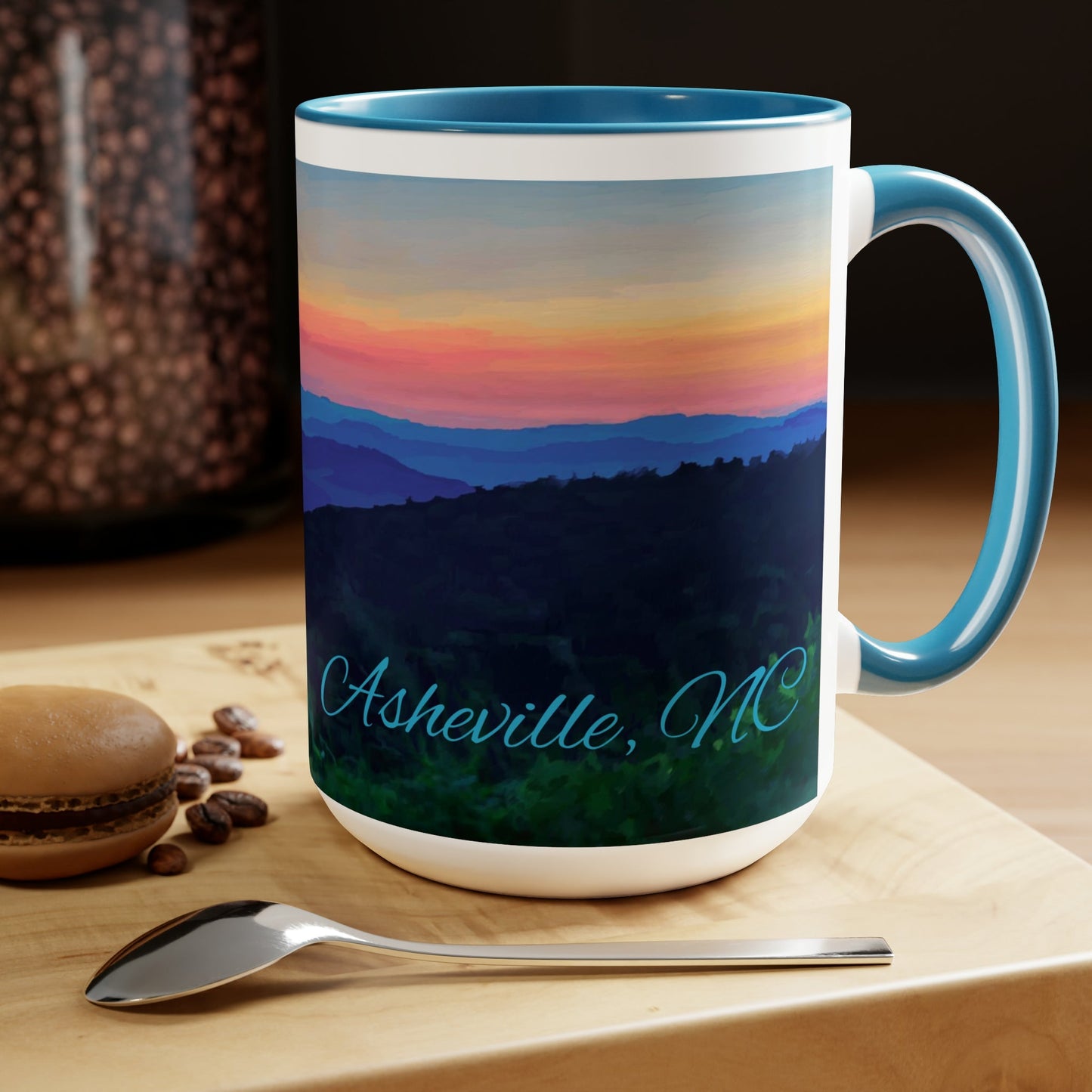 Asheville NC Two-Tone Coffee Mugs, 15oz