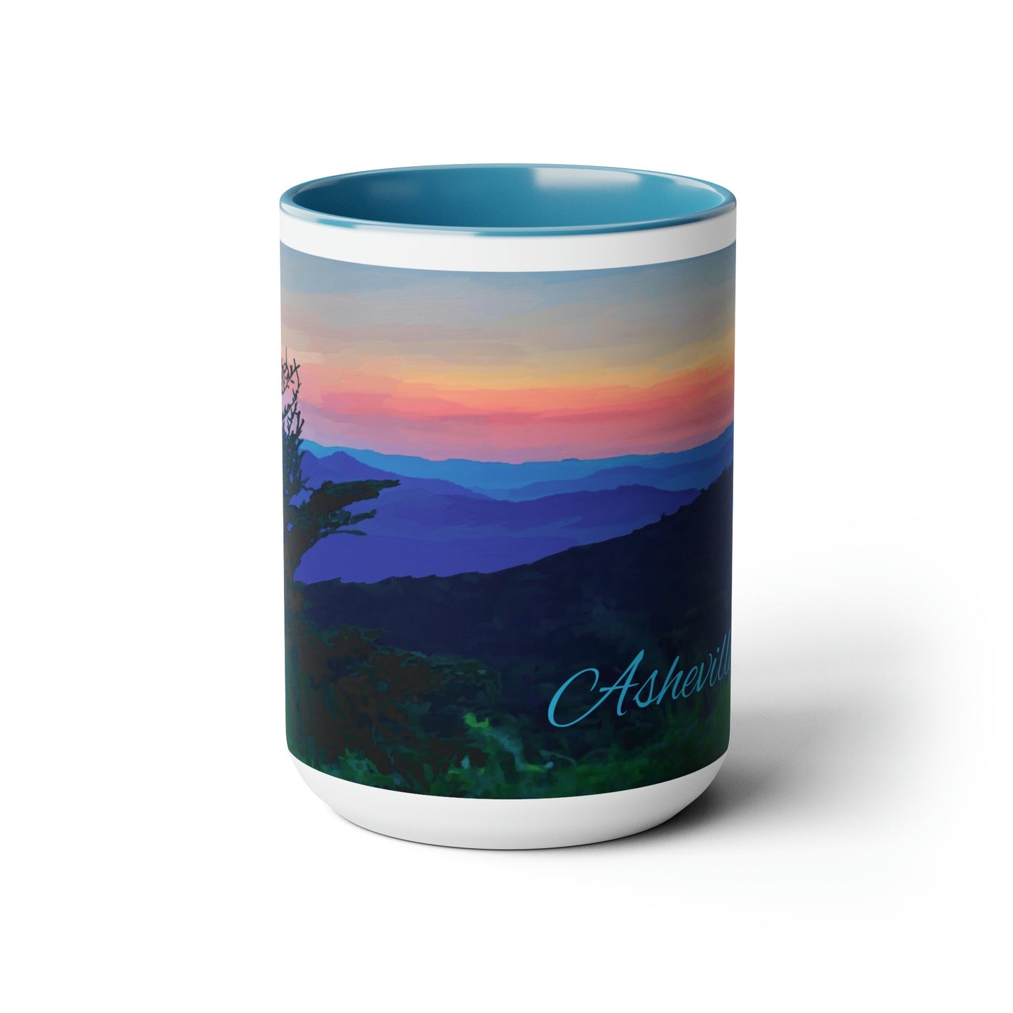 Asheville NC Two-Tone Coffee Mugs, 15oz