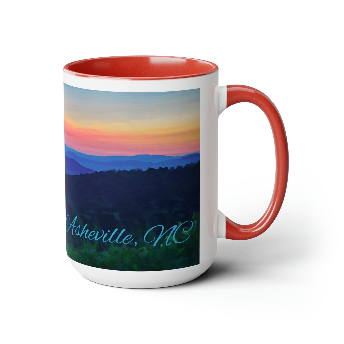 Asheville NC Two-Tone Coffee Mugs, 15oz