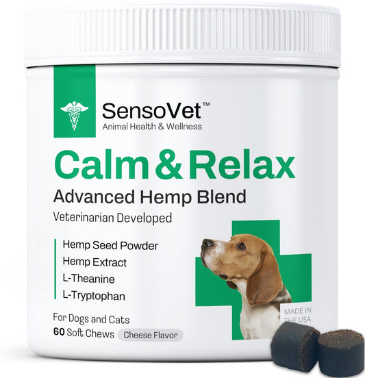 SensoVet Calm & Relax Hemp Chews for Dogs - 60 Grain-Free Soft Chews for Anxiety Relief