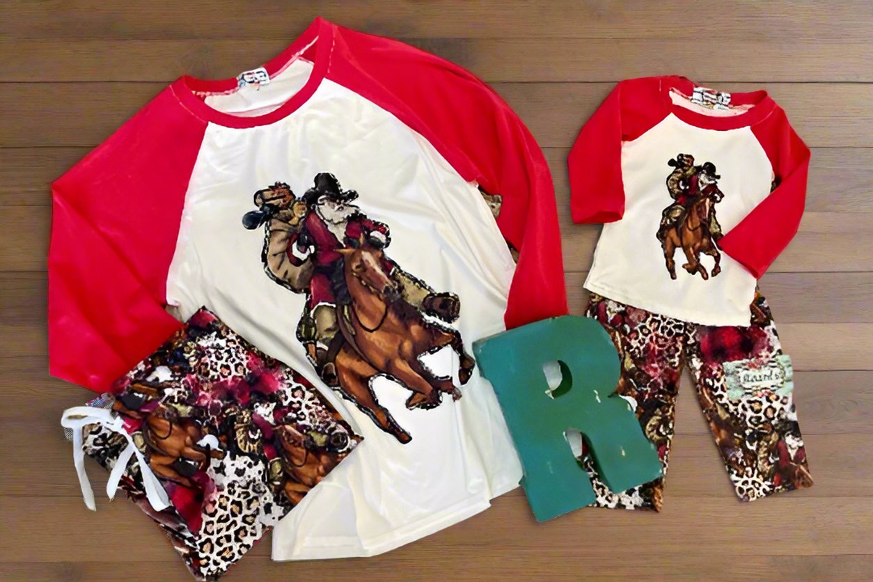 Western Christmas Pajamas, Santa Cowboy and Horse Pajamas