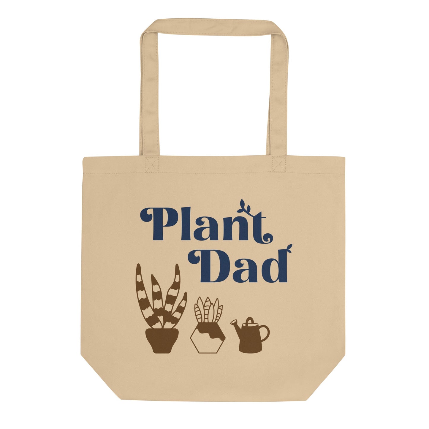 Plant Dad - Organic Cotton Tote Bag (blue with brown potted plants)