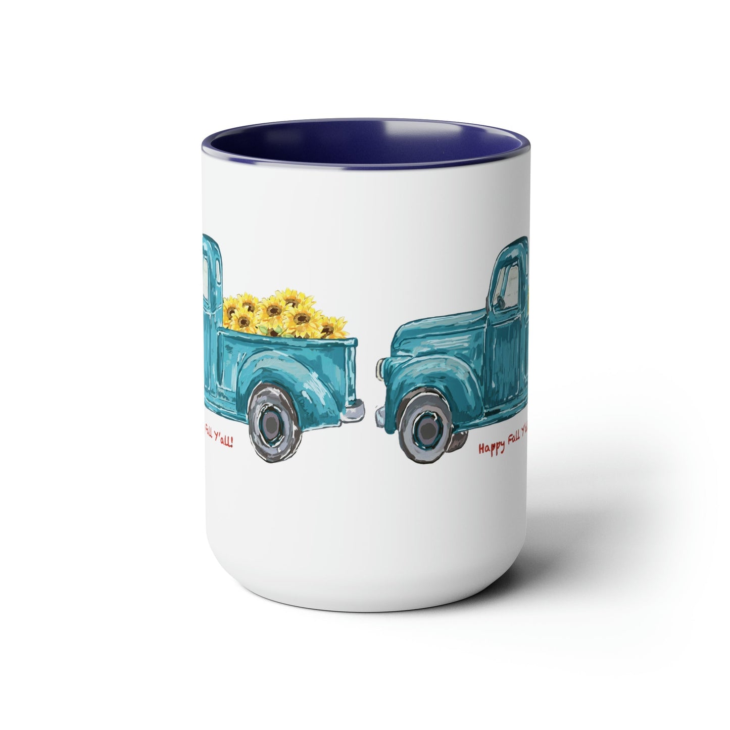 Fall Sunflower Truck Two-Tone Coffee Mugs, 15oz