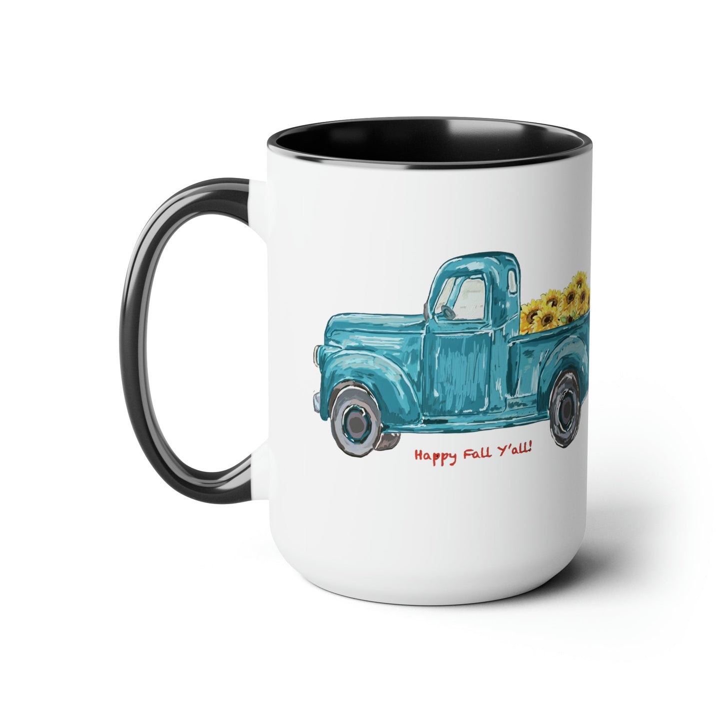 Fall Sunflower Truck Two-Tone Coffee Mugs, 15oz