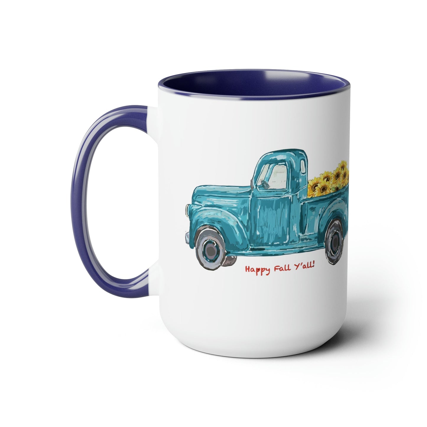 Fall Sunflower Truck Two-Tone Coffee Mugs, 15oz