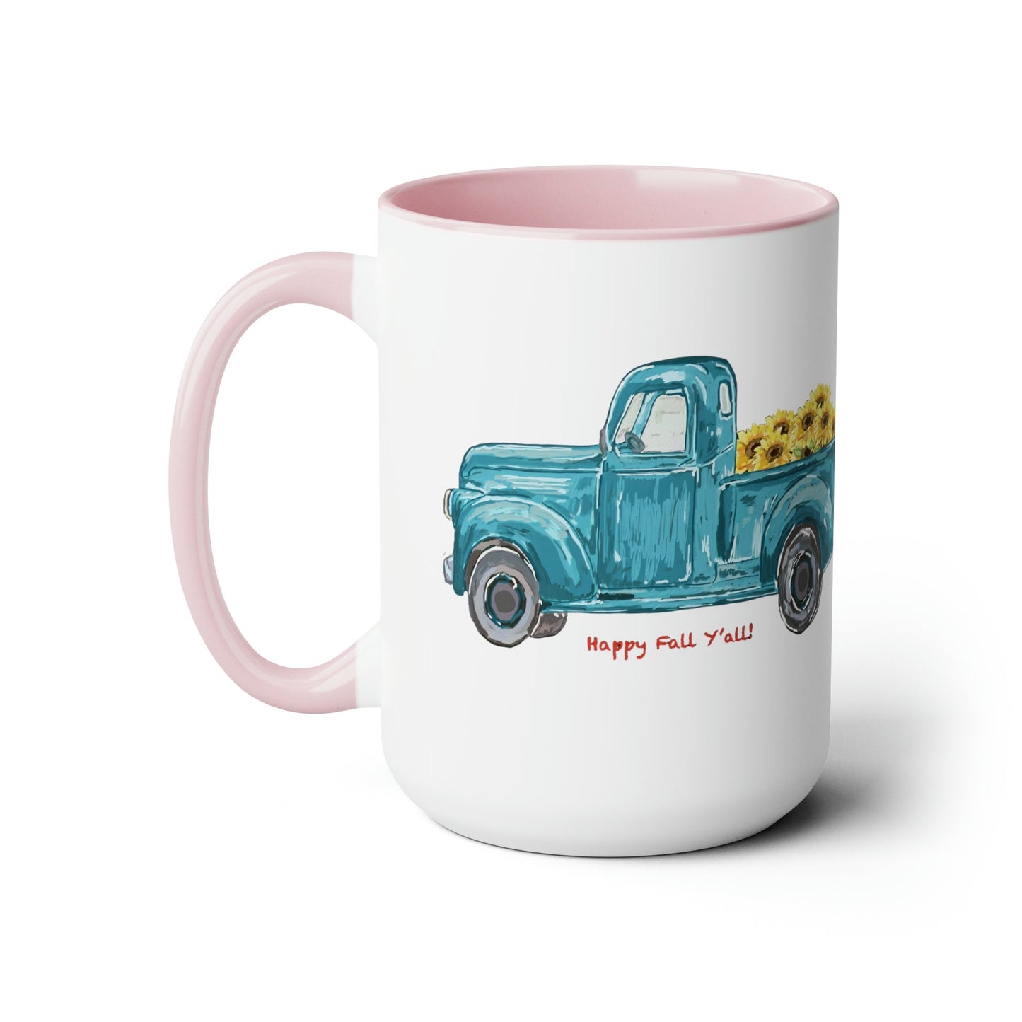 Fall Sunflower Truck Two-Tone Coffee Mugs, 15oz