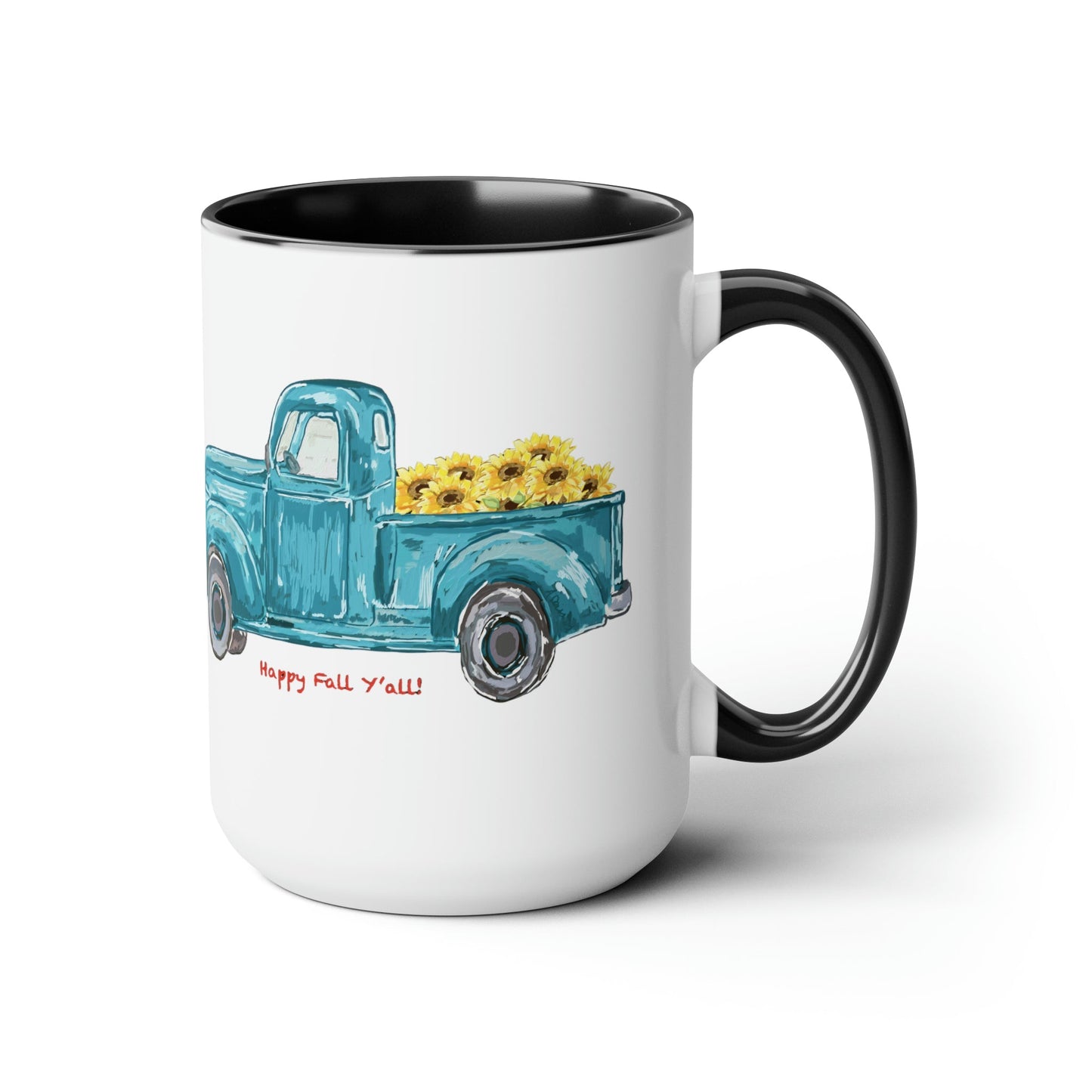 Fall Sunflower Truck Two-Tone Coffee Mugs, 15oz