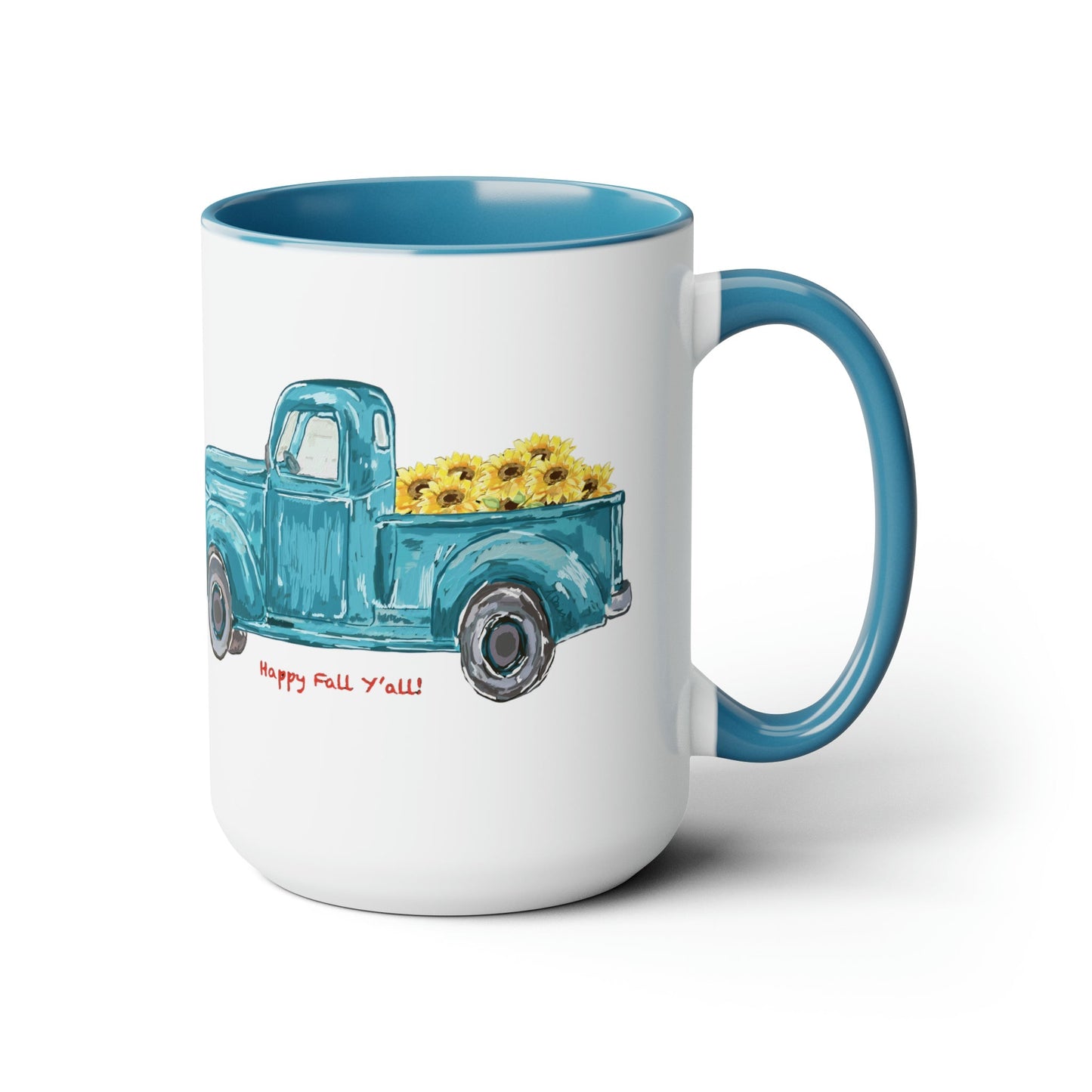 Fall Sunflower Truck Two-Tone Coffee Mugs, 15oz