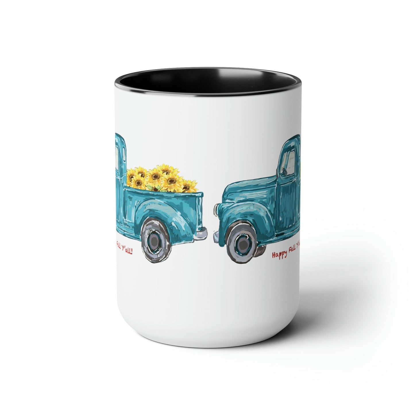 Fall Sunflower Truck Two-Tone Coffee Mugs, 15oz