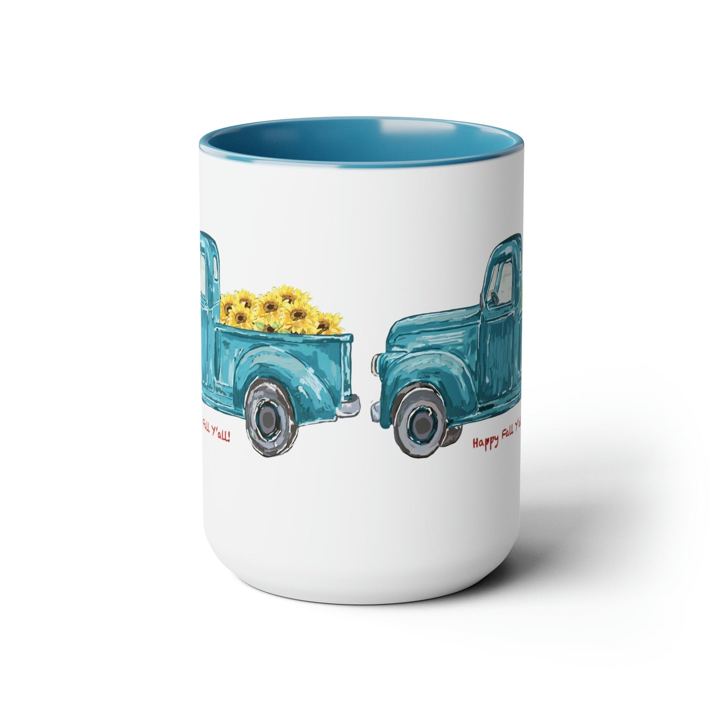 Fall Sunflower Truck Two-Tone Coffee Mugs, 15oz