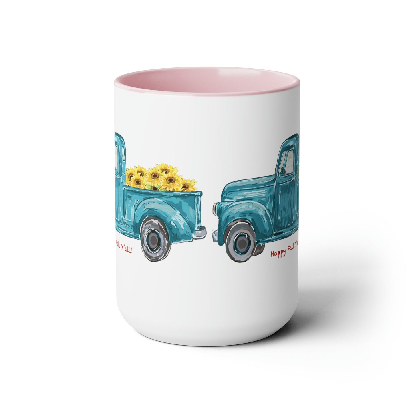 Fall Sunflower Truck Two-Tone Coffee Mugs, 15oz