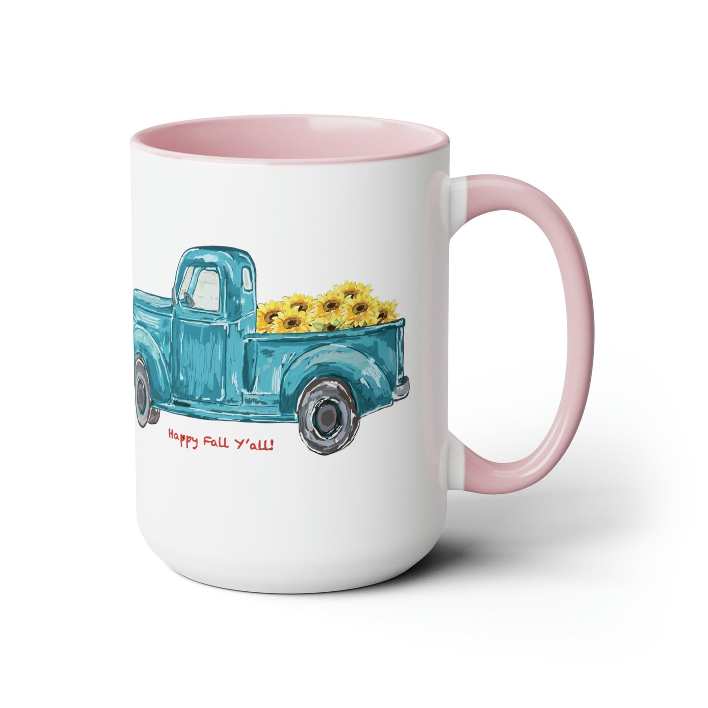 Fall Sunflower Truck Two-Tone Coffee Mugs, 15oz