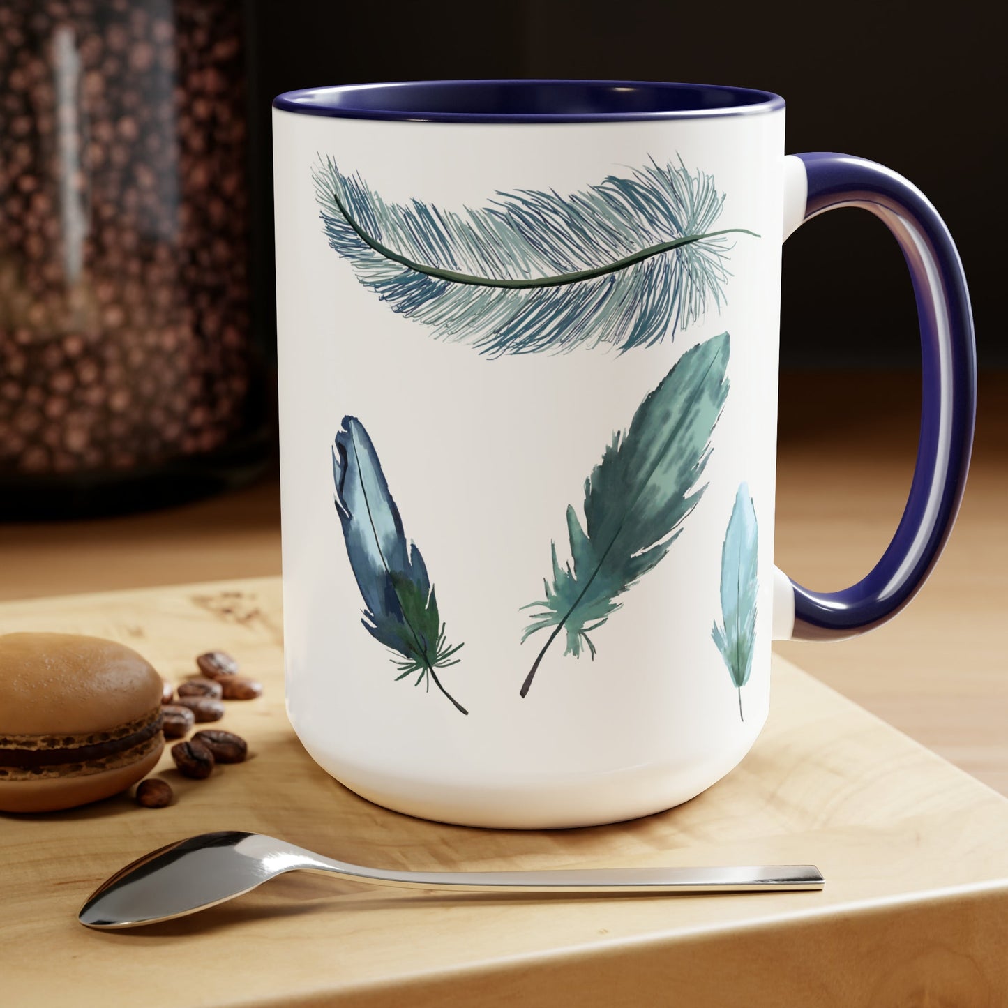 Feathers Two-Tone Coffee Mugs, 15oz