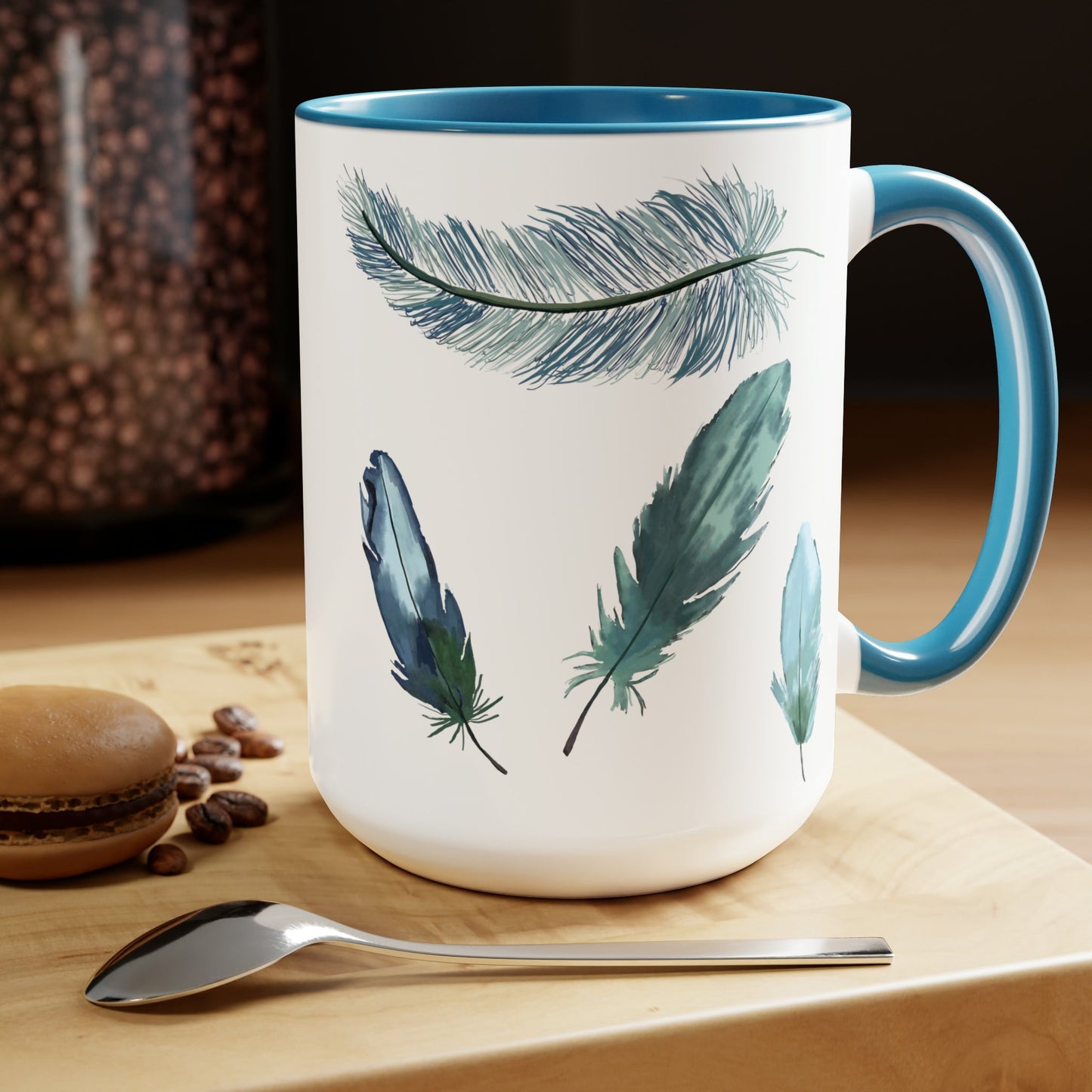 Feathers Two-Tone Coffee Mugs, 15oz