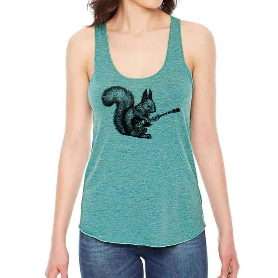 Women's Print Tank Top - Rock & Roll Squirrel racerback