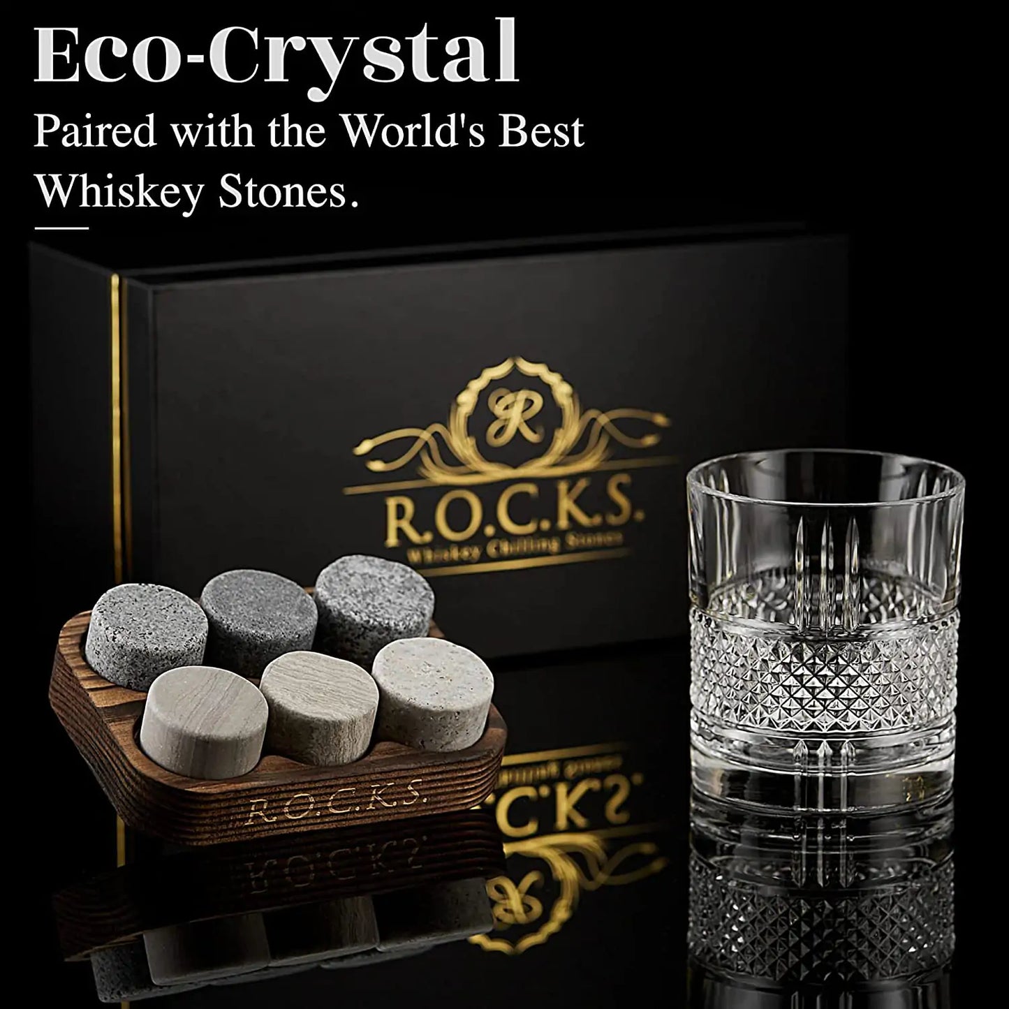 The Connoisseur's Set - Whiskey Stones & Reserve Whiskey Crystal Glass