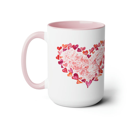 Heart of Hearts Two-Tone Coffee Mugs, 15oz (Two colors)