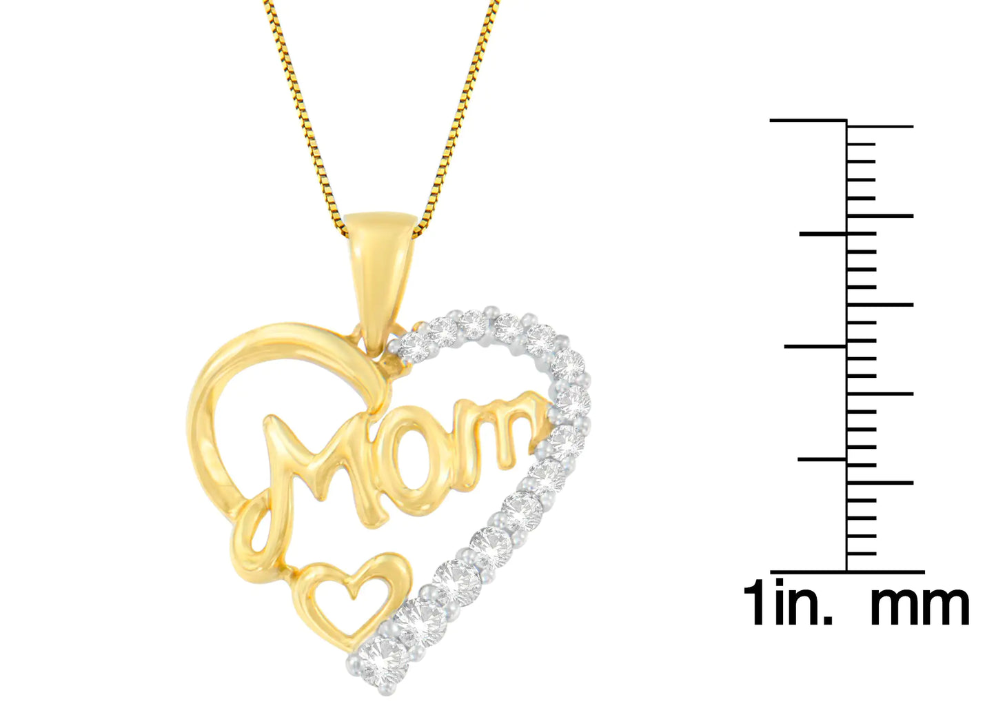 Mom Heart Pendant Necklace - 10K Yellow Gold Round Cut Diamond 0.25 cttw