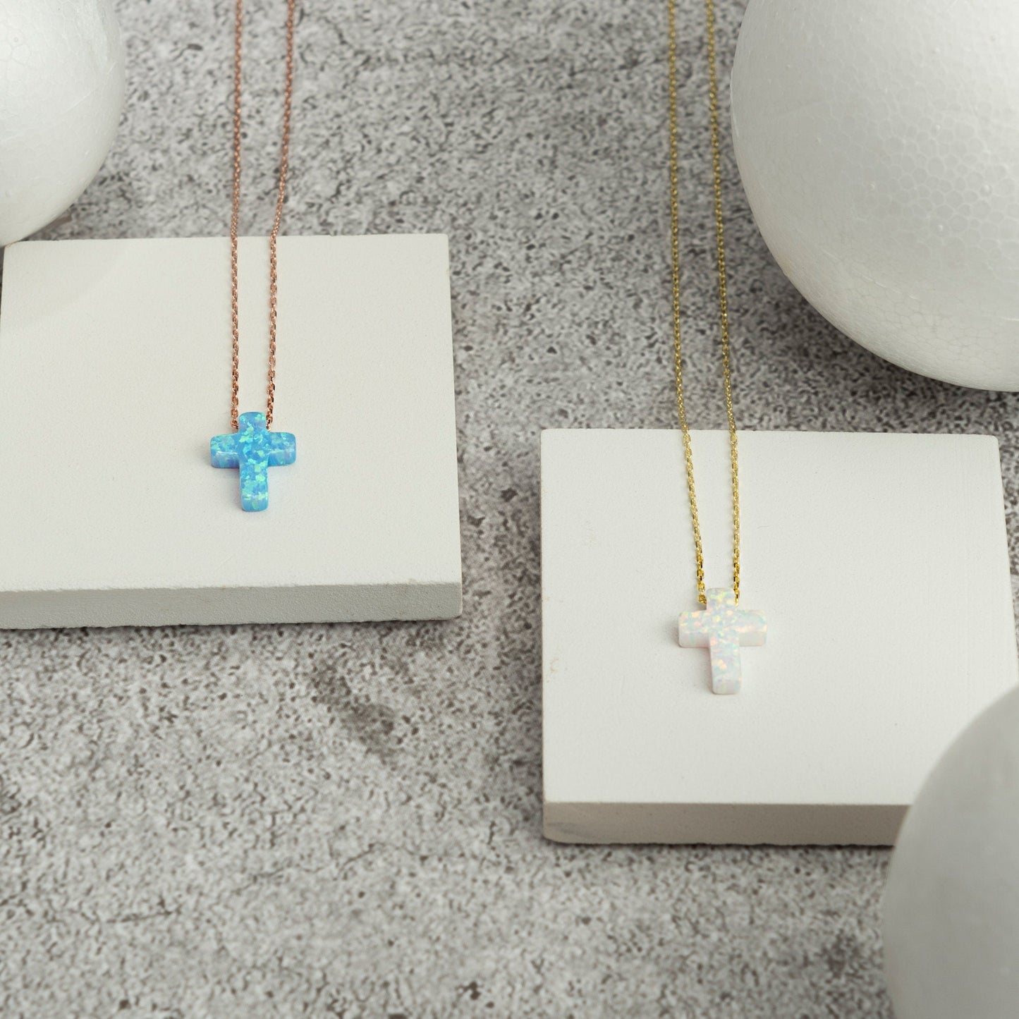 Opal Cross Necklace Blue Opal or White Opal Cross Necklace