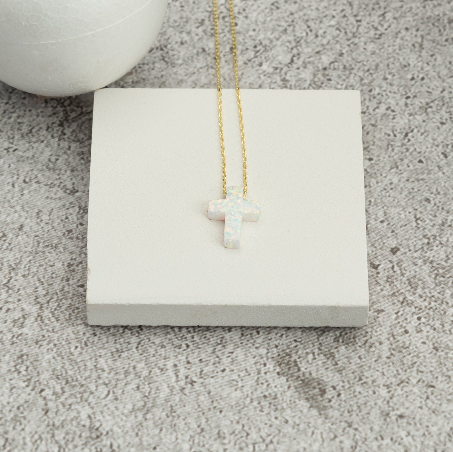 Opal Cross Necklace Blue Opal or White Opal Cross Necklace