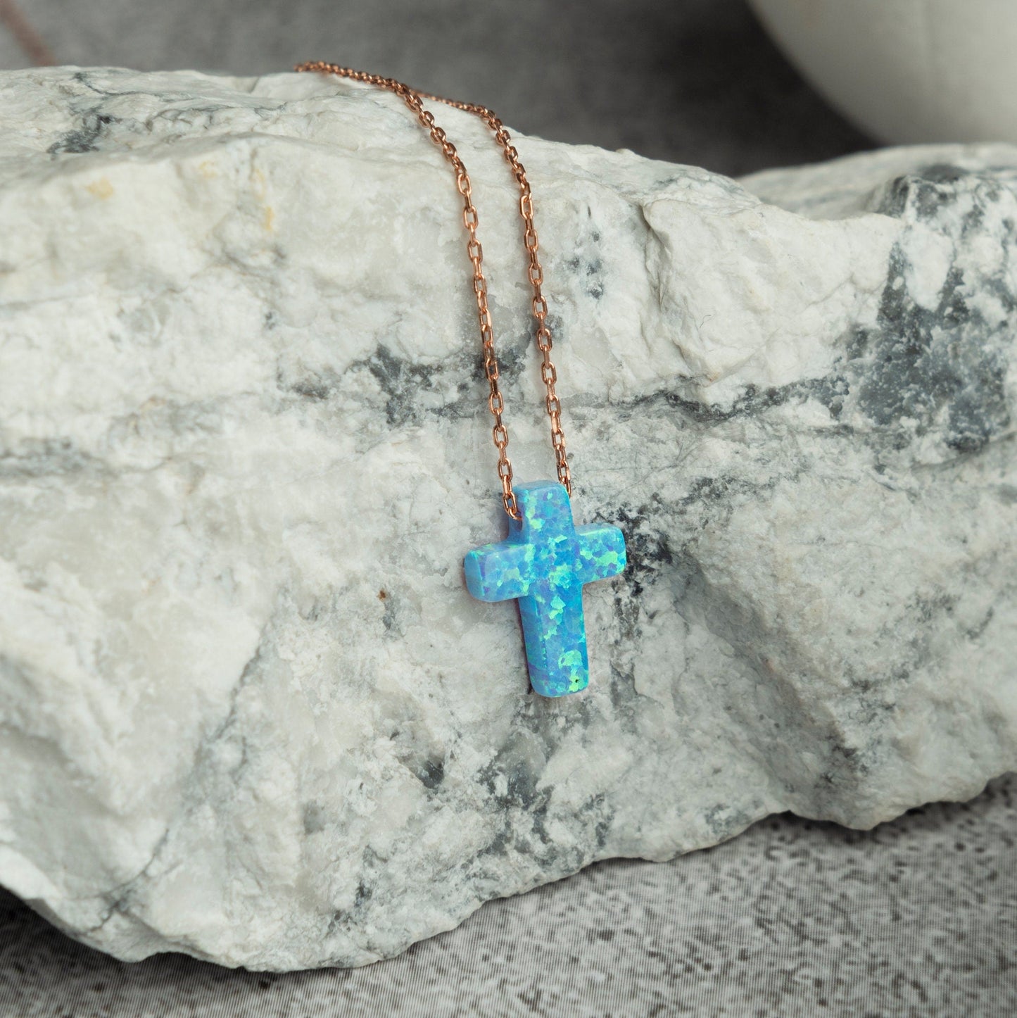 Opal Cross Necklace Blue Opal or White Opal Cross Necklace