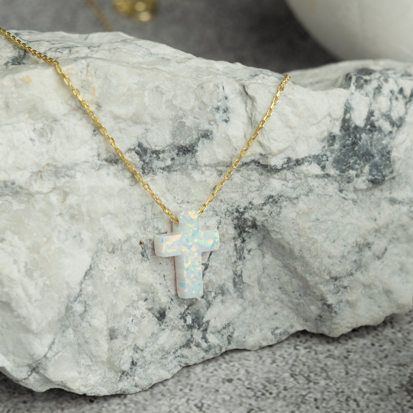 Opal Cross Necklace Blue Opal or White Opal Cross Necklace