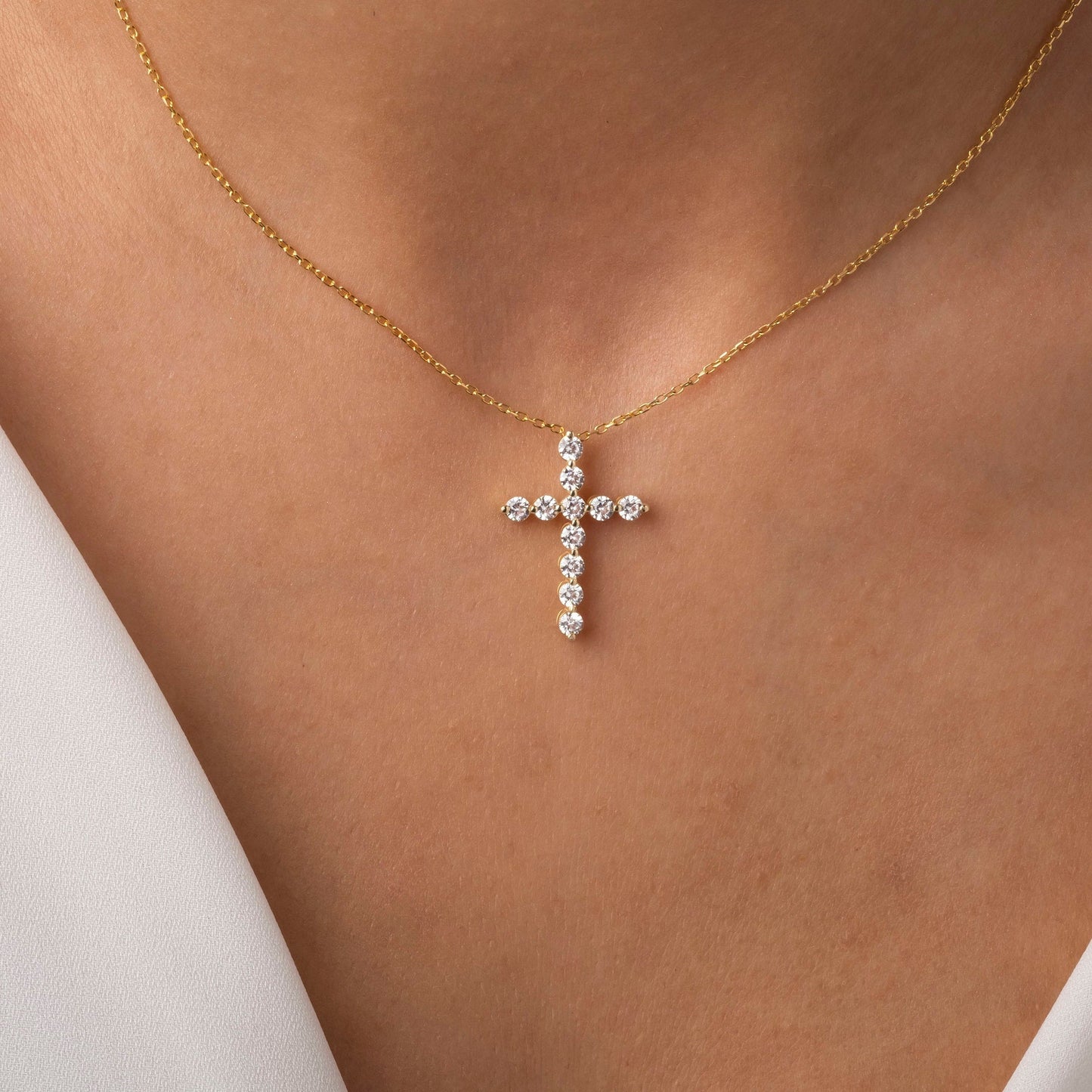 1 CT Floating Diamond Cross Necklace