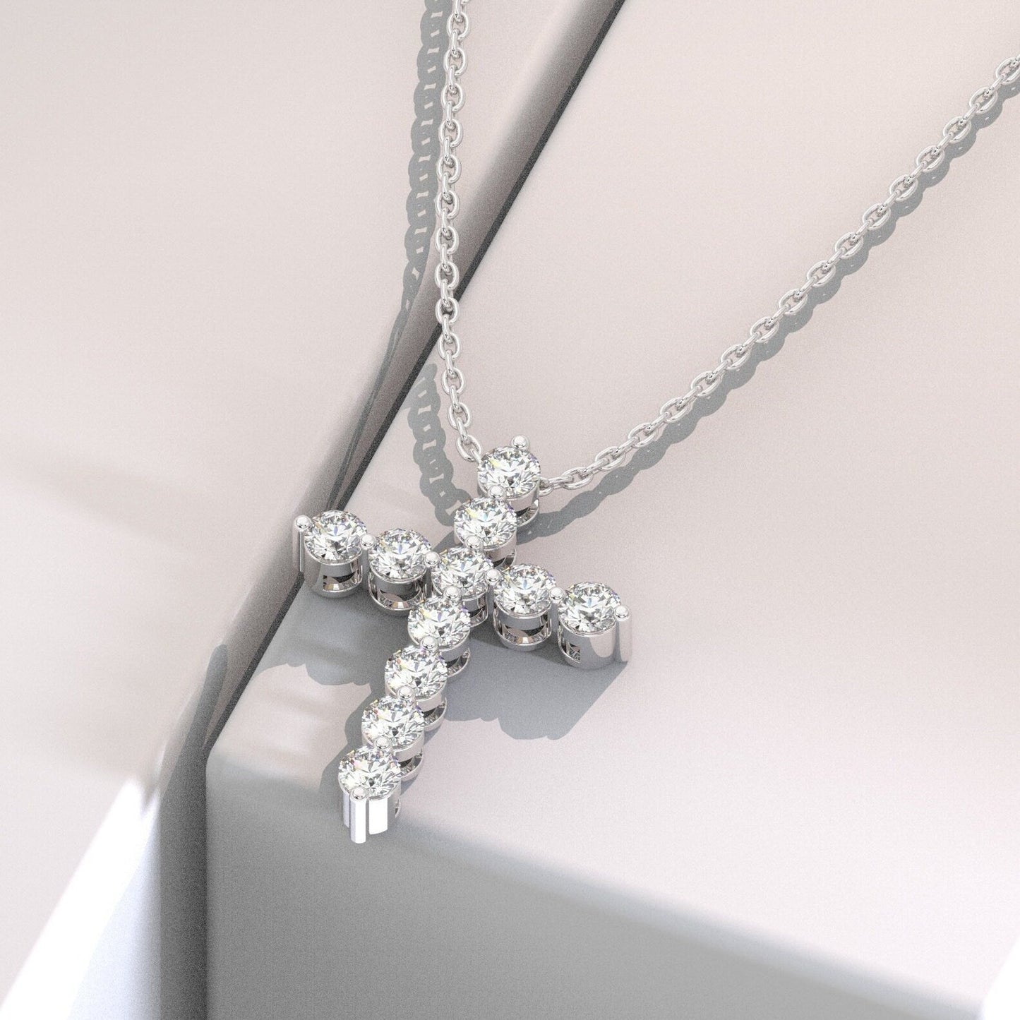 1 CT Floating Diamond Cross Necklace