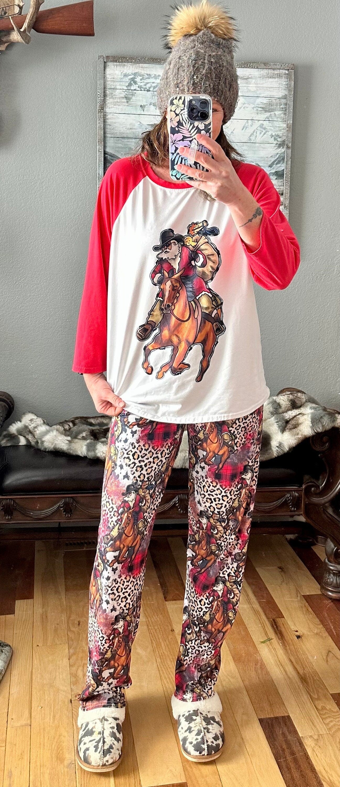 Western Christmas Pajamas, Santa Cowboy and Horse Pajamas