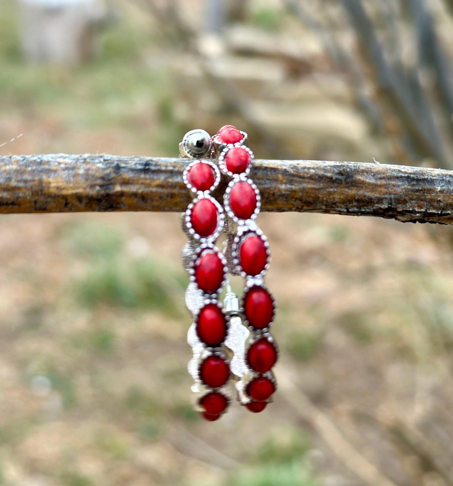 Red Hoop Earrings – Valentine's Earrings, Boho Western Style