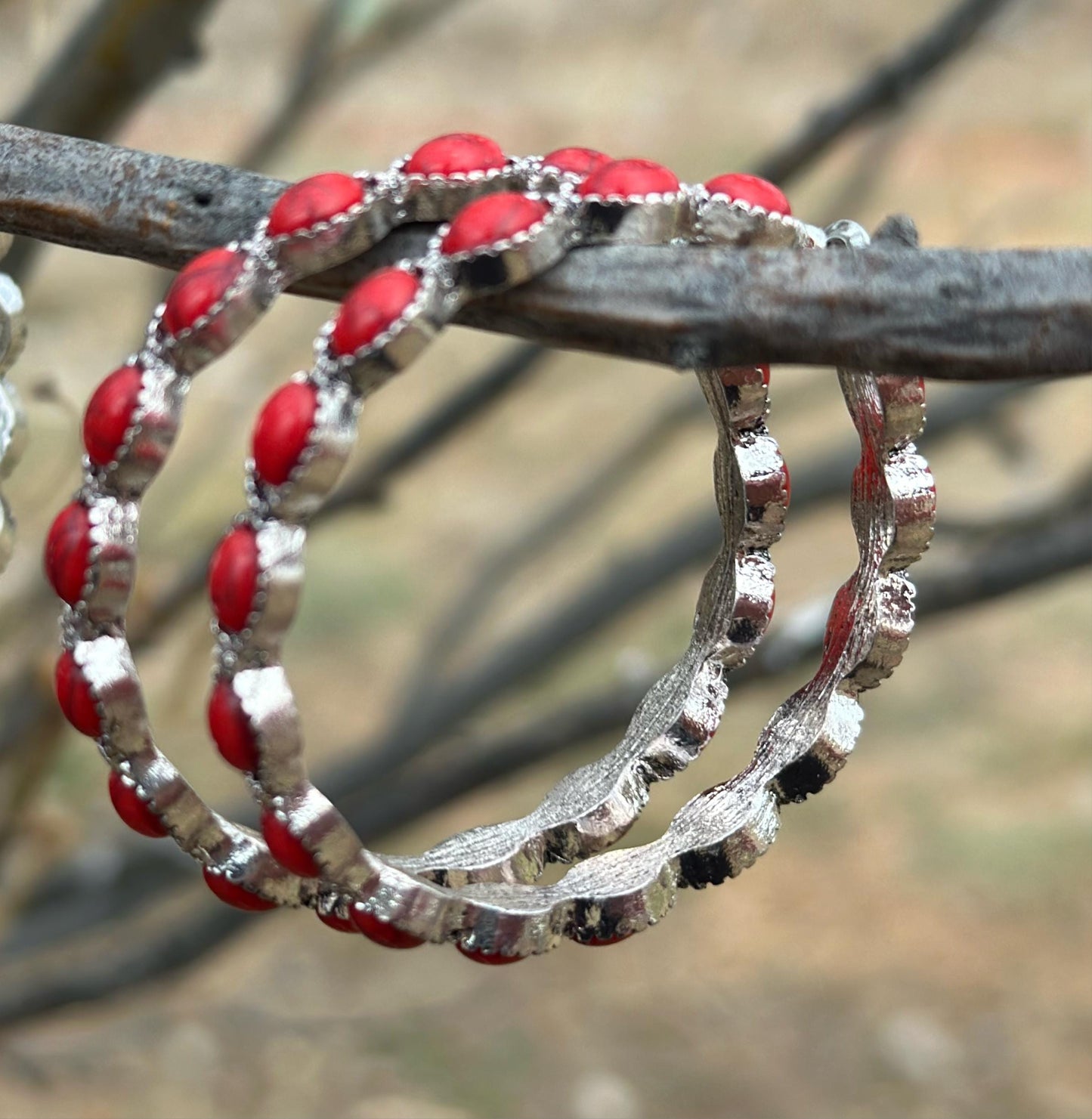 Red Hoop Earrings – Valentine's Earrings, Boho Western Style