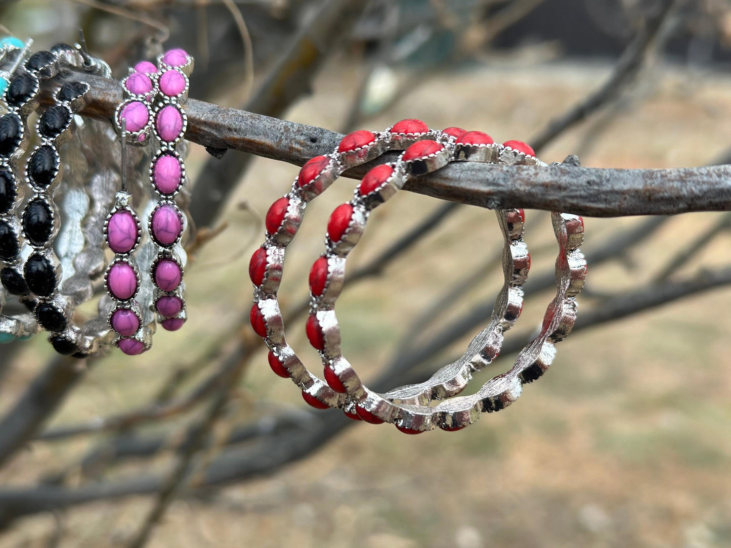 Red Hoop Earrings – Valentine's Earrings, Boho Western Style