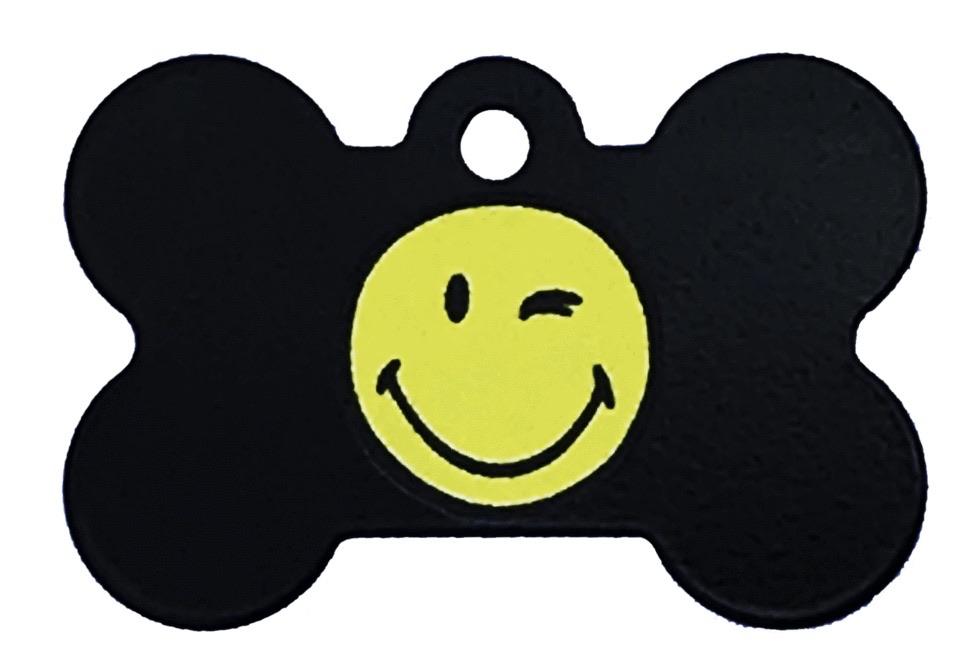 Personalized Smiley Face Pet ID Tag - Large 1.5" Bone Brass Engraved Tag with Up to 4 Lines