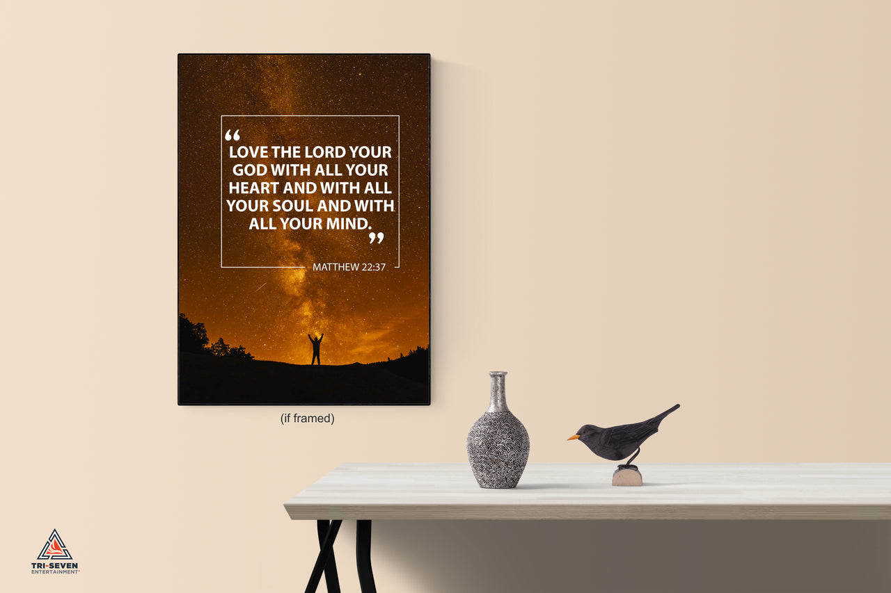 Matthew 22:37 Poster Love God with All Your Heart Bible Verse Quote Wall Art (18"x24")