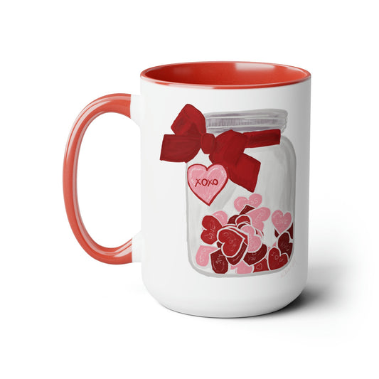 Jar of Hearts Two-Tone Coffee Mugs, 15oz (Multiple colors)