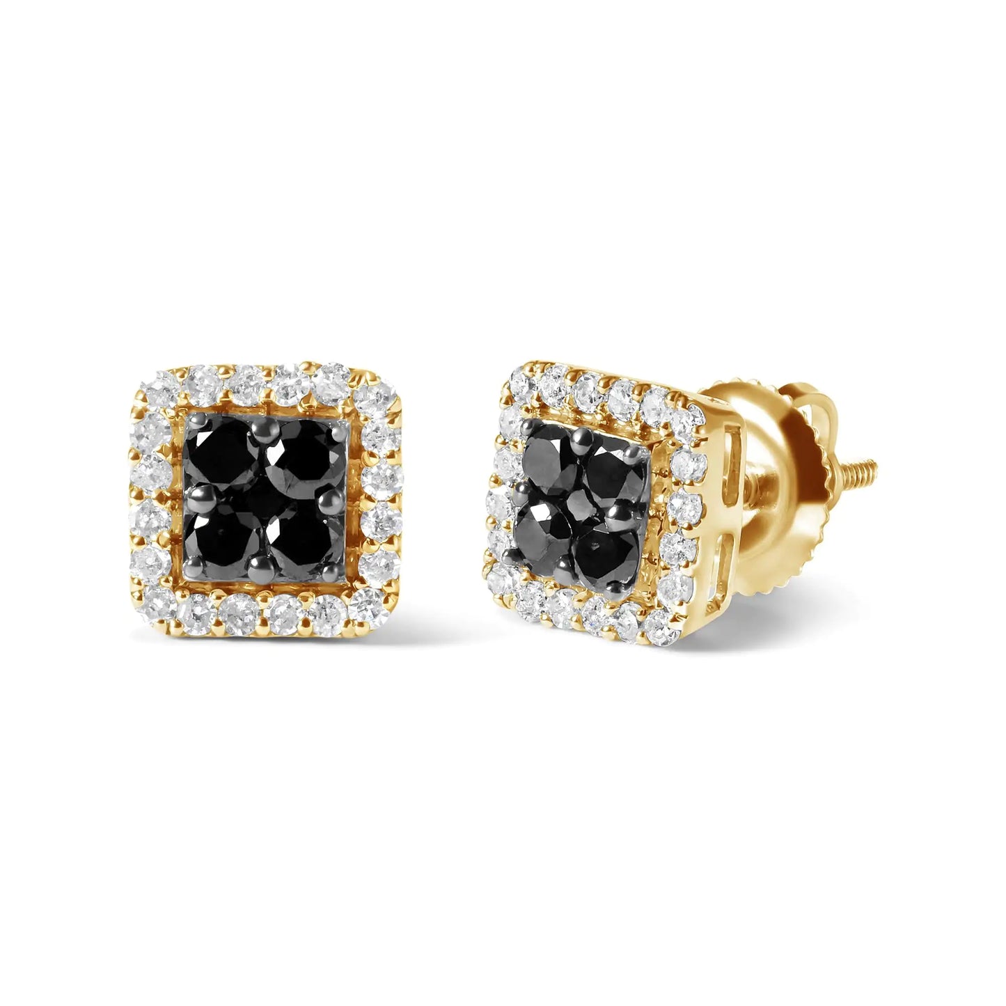 Men's 10K Yellow Gold 5/8 Cttw White and Black Treated Diamond Composite with Halo Stud Earring (Black / I-J, I2-I3 Clarity)