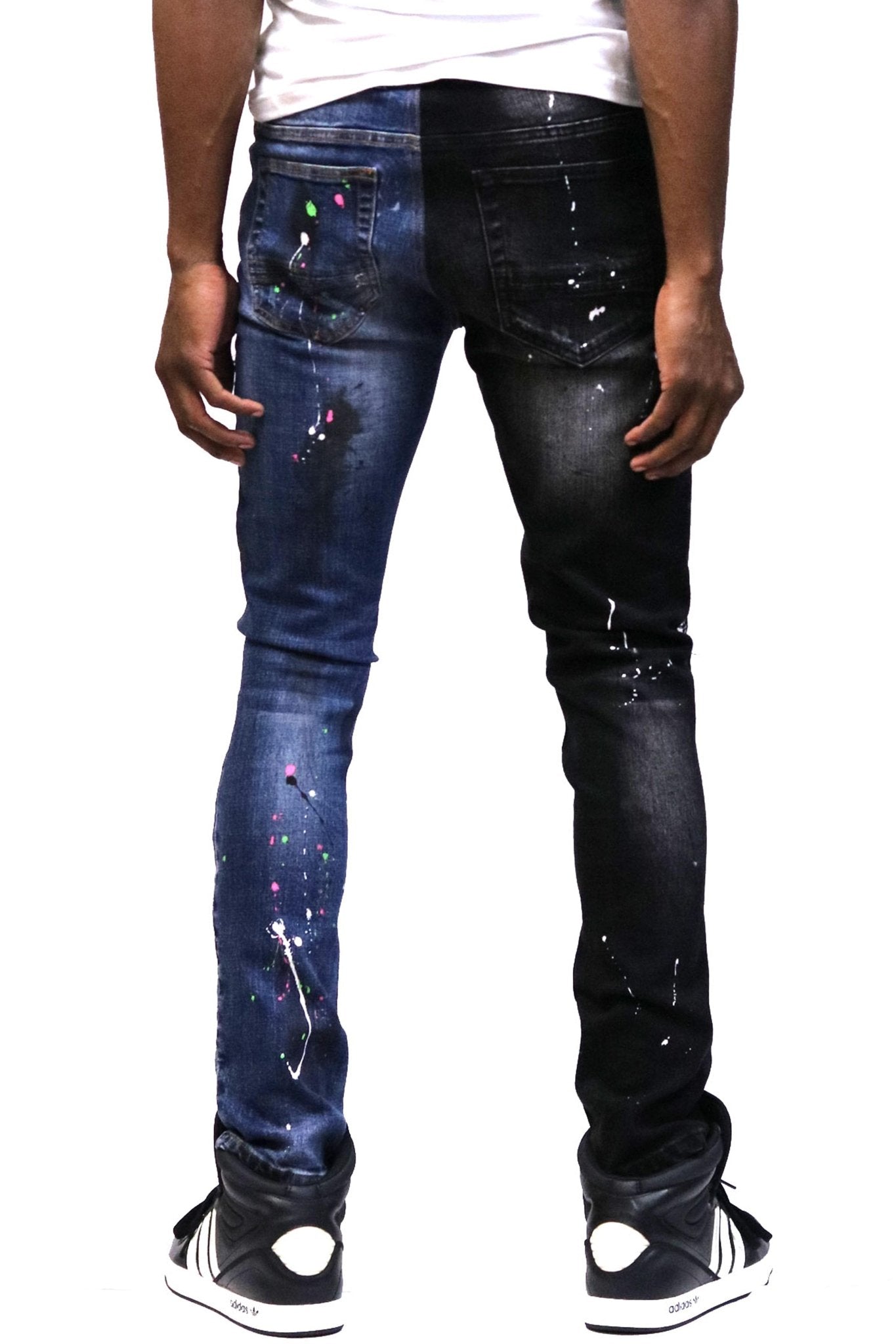 Aspen Men's Stretchable Skinny Denim Pants with Rhinestone Details & Half and Half Wash