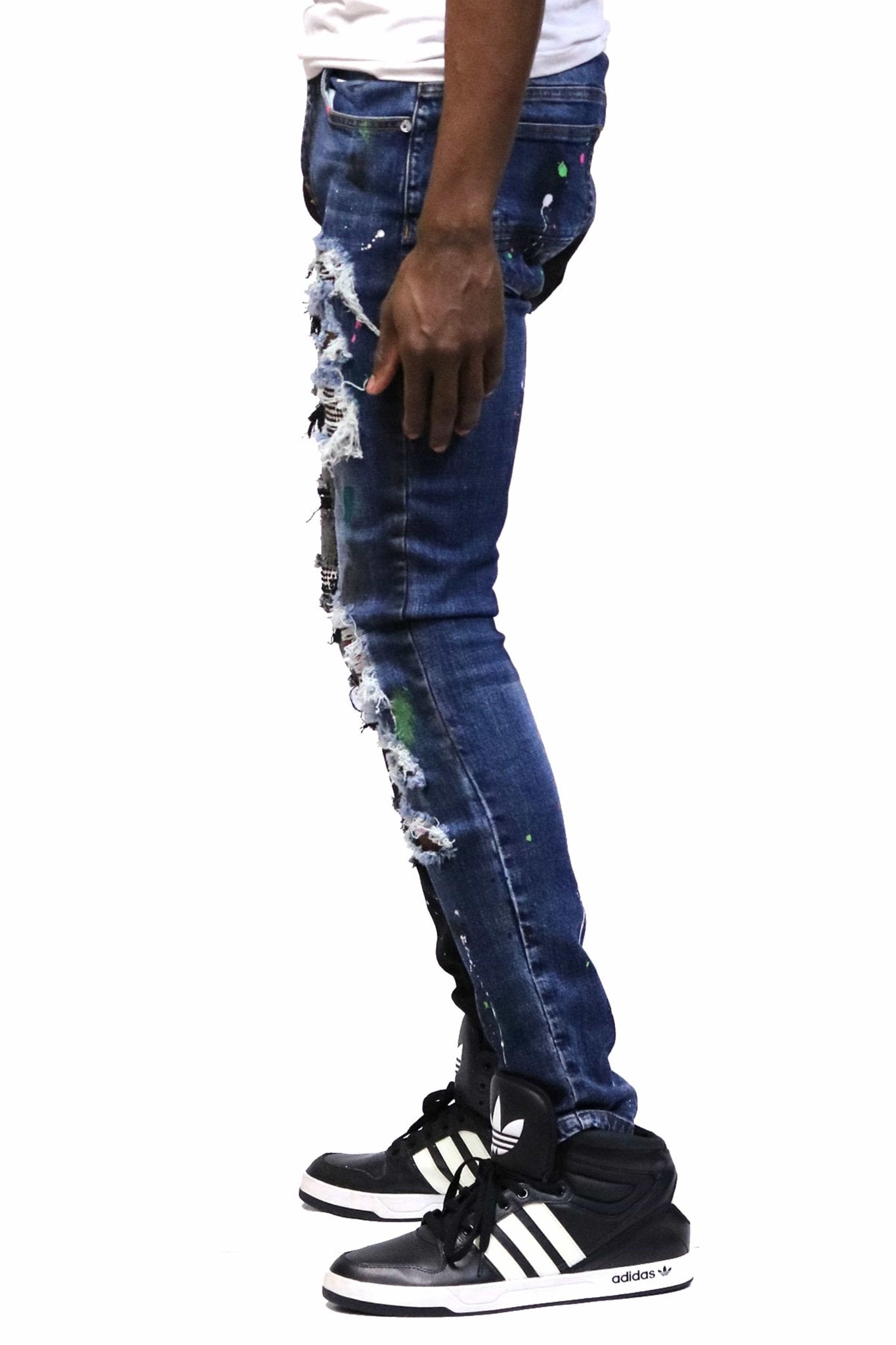 Aspen Men's Stretchable Skinny Denim Pants with Rhinestone Details & Half and Half Wash