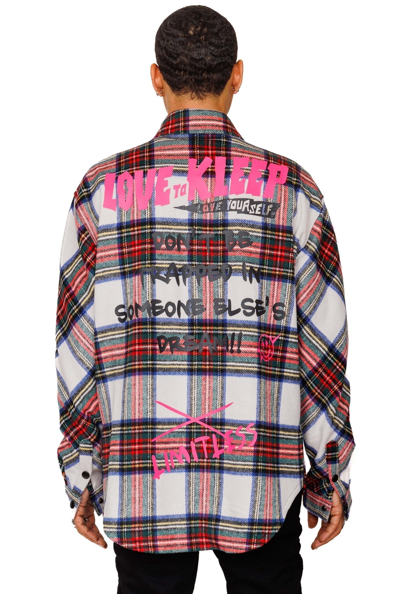 DRAKE Men's Oversized Heavy Flannel Jacket Shirt with Snap Fastenings and Chenille Patch