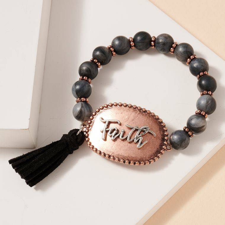 Faith Tassels Stone Beaded Stretch Bracelet