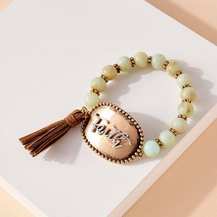 Faith Tassels Stone Beaded Stretch Bracelet