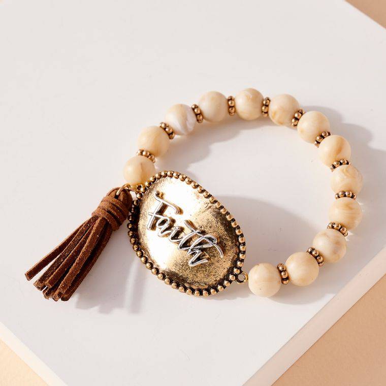 Faith Tassels Stone Beaded Stretch Bracelet