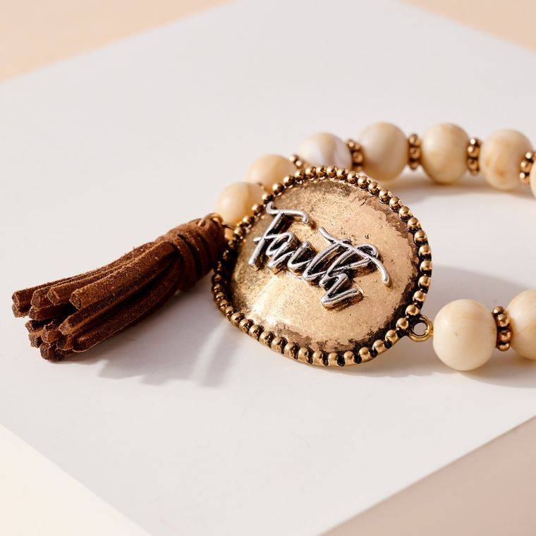 Faith Tassels Stone Beaded Stretch Bracelet