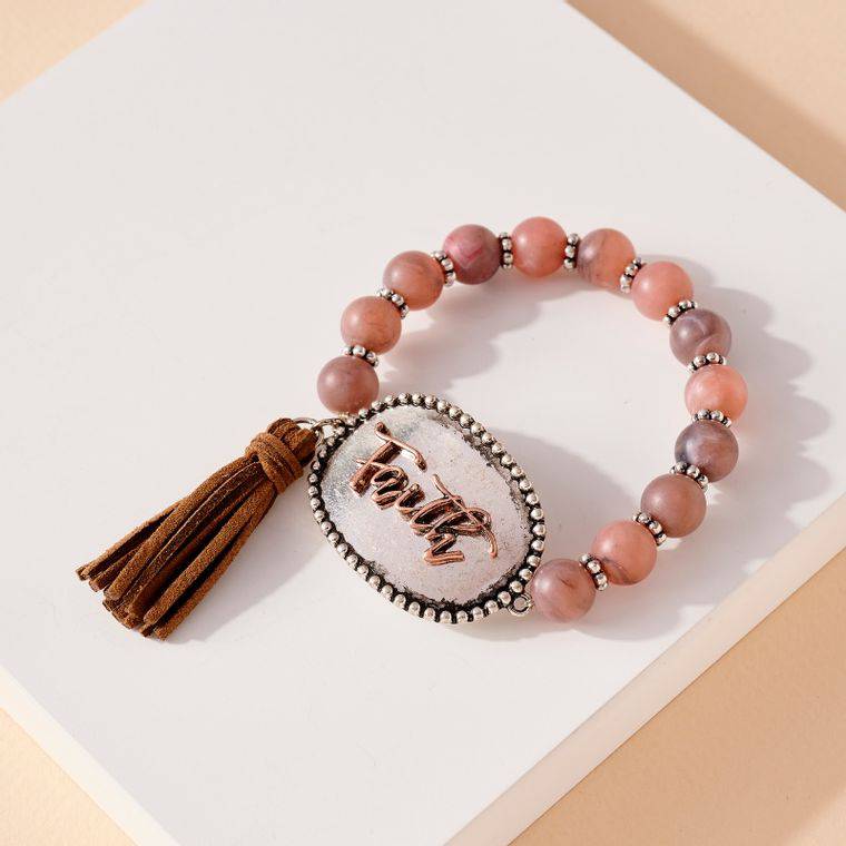 Faith Tassels Stone Beaded Stretch Bracelet