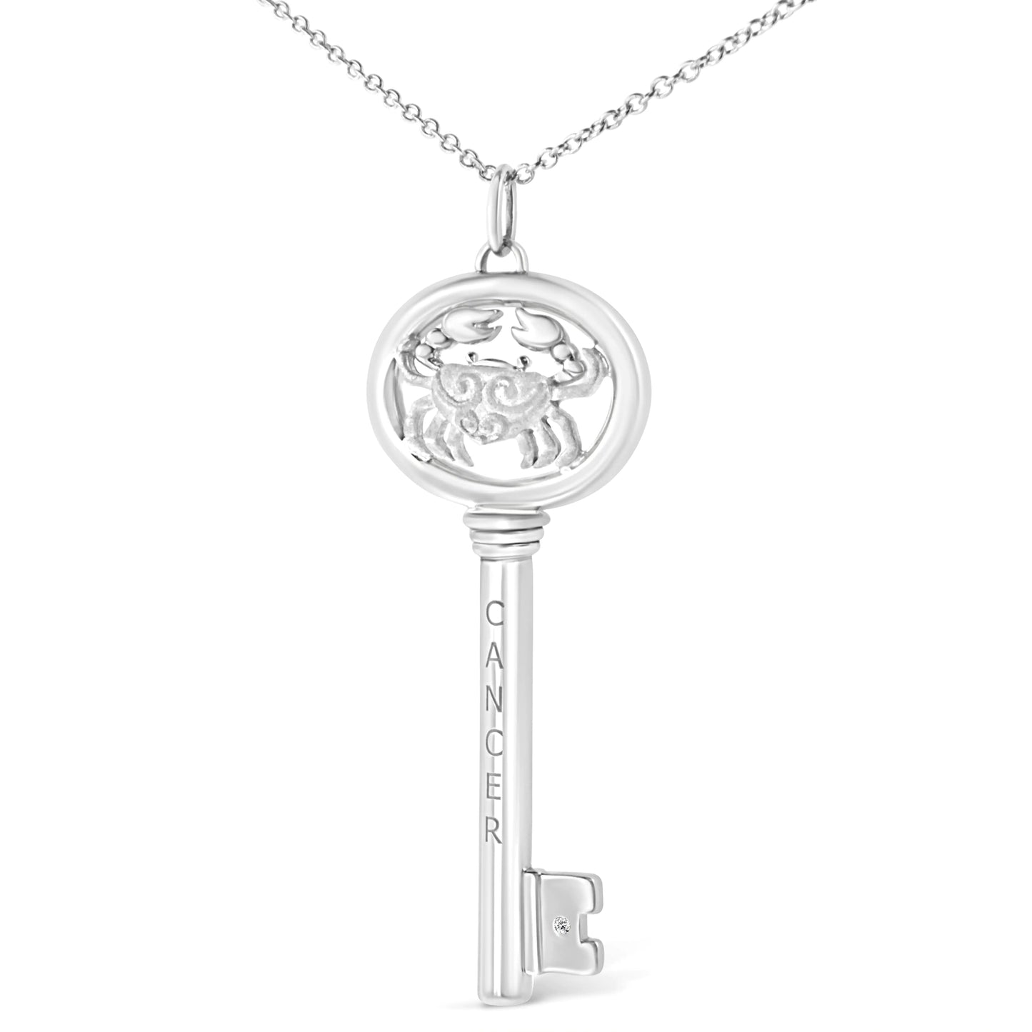 .925 Sterling Silver Diamond Accent Zodiac Key 18" Pendant Necklace (K-L Color, I1-I2 Clarity)