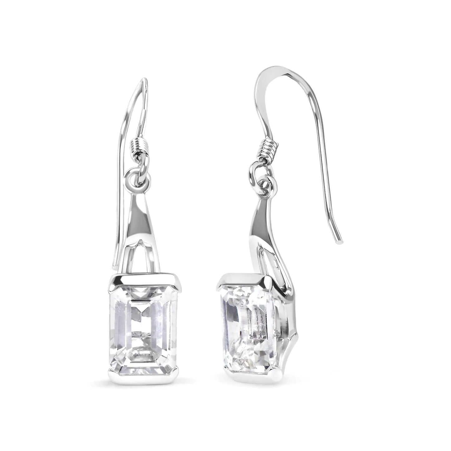 .925 Sterling Silver 3.0 Cttw Emerald Cut White Topaz Solitaire Dangle Earring - AAA Quality