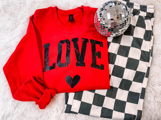 Love Distressed Varsity Valentine's Sweatshirt - Ready to Ship