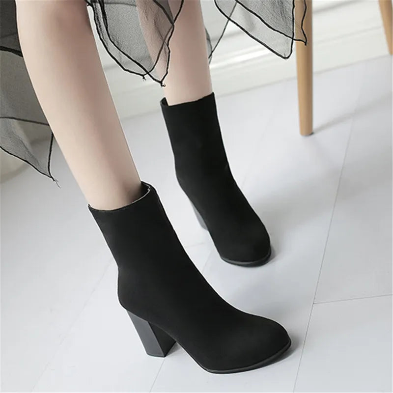 Women's Back Zipper Pointed Toe Mid-Calf Boots